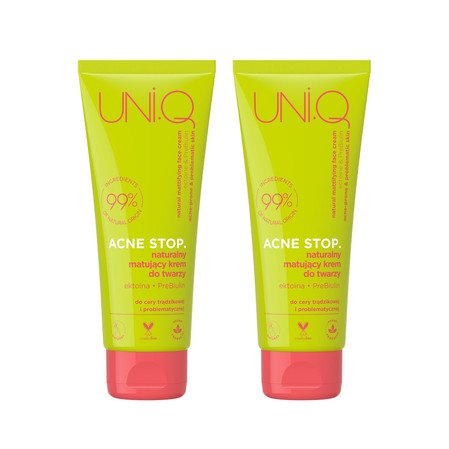 Zestaw: 2x Uni.Q Acne Stop. naturalny krem do twarzy matujący 75ml