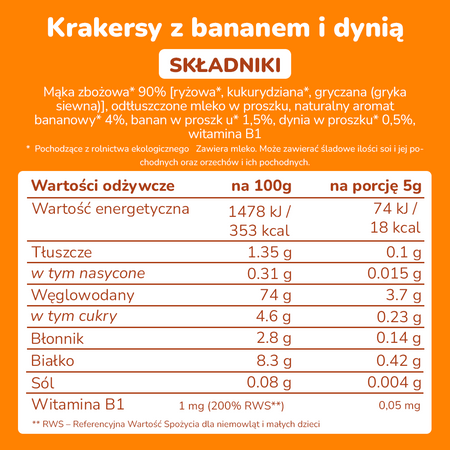 Smileat, BIO Chrupkie pieczywo z bananem i dynią, bez cukru 8m+, 60g