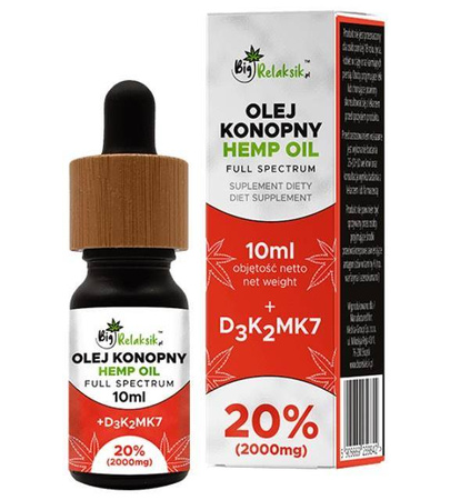 Hemp Oil Full Spectrum 20% 2000mg suplement diety w kroplach Olej Konopny + D3K2MK7 10ml